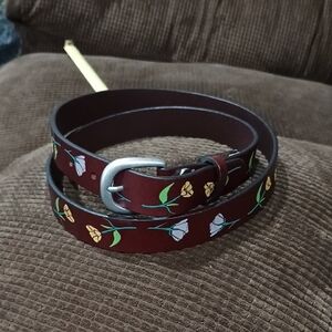 Lucky Brand Leather Belt with Painted Yellow Flower